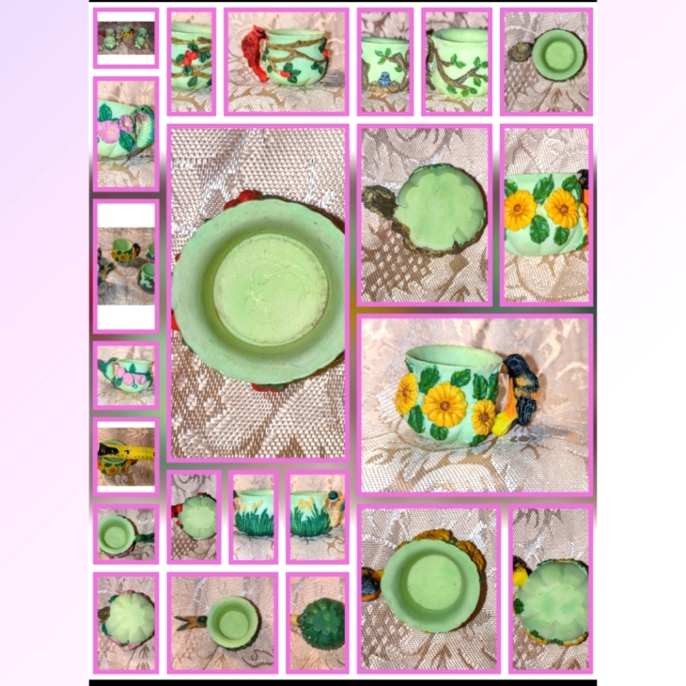 Vintage Resin Miniature Bird Teacups Set Of 5